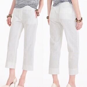 J.Crew Sz 0 White Eyelet Patio Pants Trousers Cropped Straight Preppy Elegant